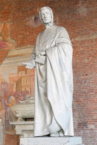 The statue of Fibonacci is in old cemetery called Camposanto, in Piazza dei Miracoli of Pisa, Italy. He lived in Middle Ages and is mainly famous for the Fibonacci sequence.