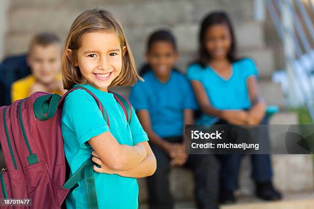 Portrait Of Preschool Girl With Backpack Stock Photo - Download Image Now - Arms Crossed, Backpack, Beautiful People