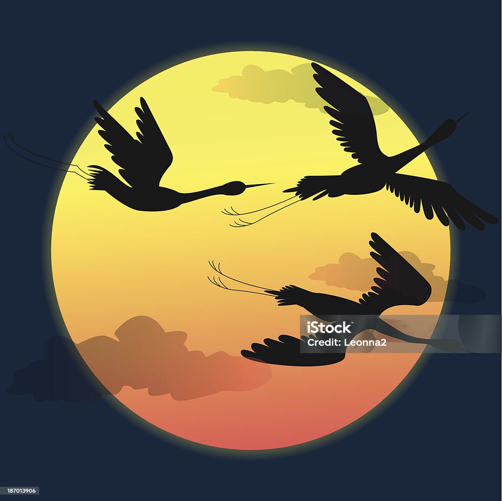 silhouette der Vögel auf Sonnenuntergang - Lizenzfrei Abenddämmerung Vektorgrafik