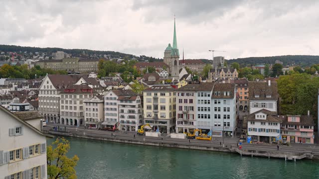 View Of The Historic Center Of Zurich From Lindenhof Hill Overlooking The Limmat River