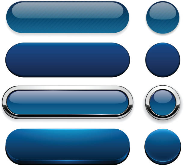 ilustraciones, imágenes clip art, dibujos animados e iconos de stock de azul oscuro de alta detallada moderno web botones. - push button