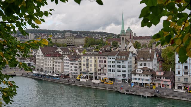 View Of The Historic Center Of Zurich From Lindenhof Hill Overlooking The Limmat River