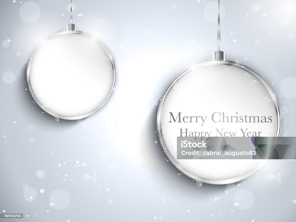 Merry Christmas Happy New Year мяч серебристый со звездами - Векторная графика Ёлочная гирлянда роялти-фри