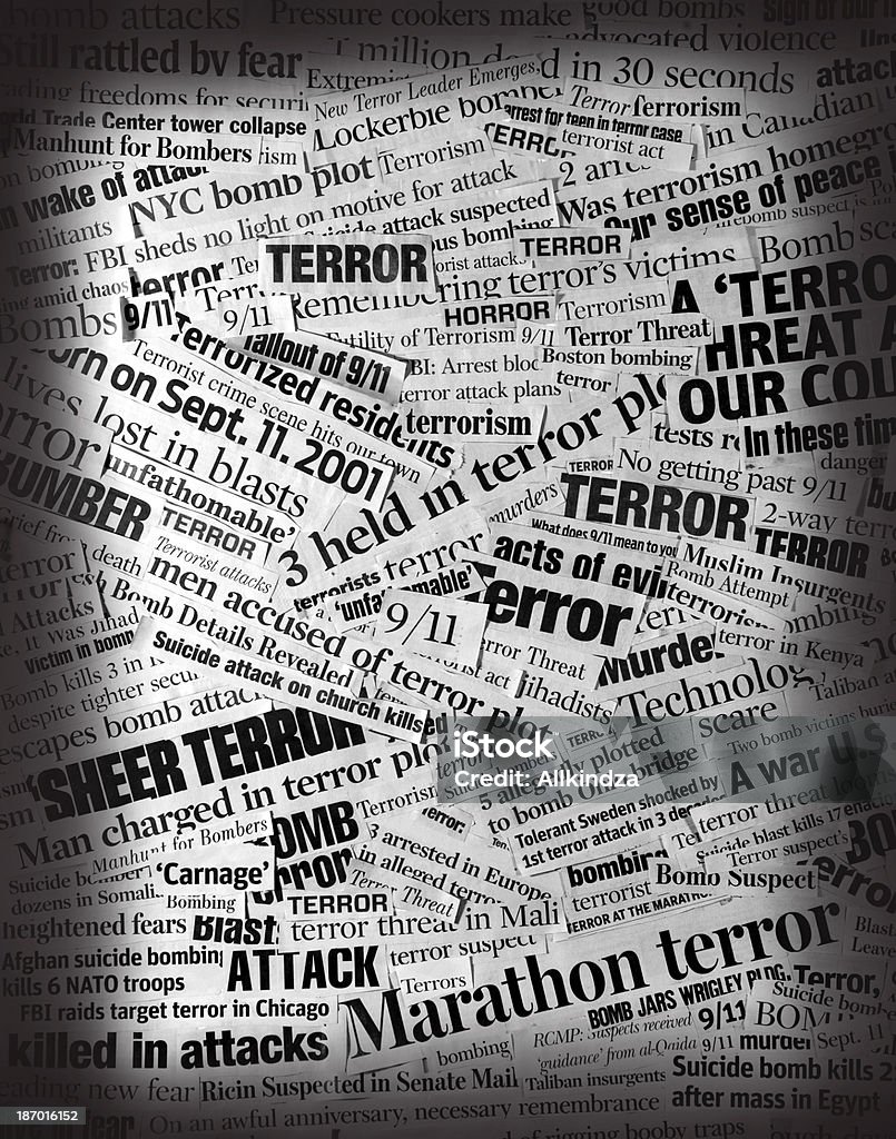 Colagem de TERROR Primeira Página de Jornal - Foto de stock de Jornal royalty-free