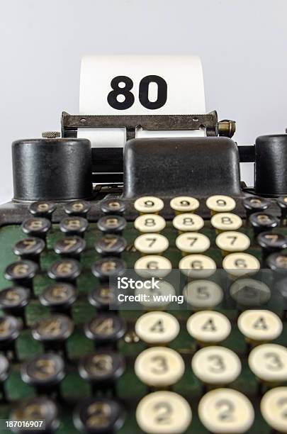 Antique Adding Machine With Age 80 Stock Photo - Download Image Now - Antique, Black Color, Budget