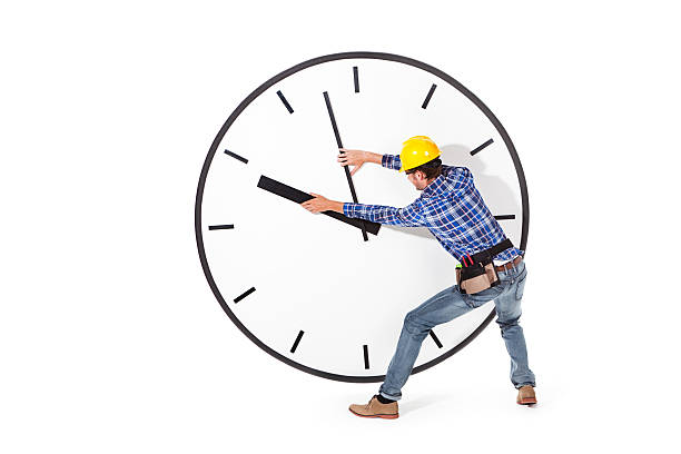 istock Workman Contractor Struggle with Time Management Deadline on White Horizontal 187017303
