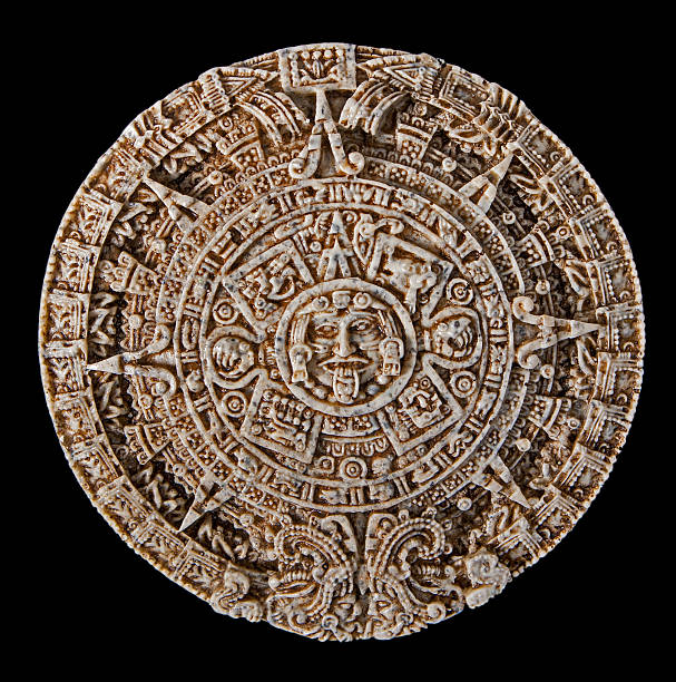 Ancient stone caledar cut out of marble stone an isolated replica of the famous aztec / myan calendar that supposedly showed the world ending in 2012 calendar 2012 stock pictures, royalty-free photos & images
