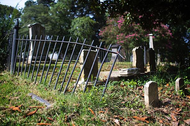 istock Abandoned Graveyard with damaged fence. 187019438