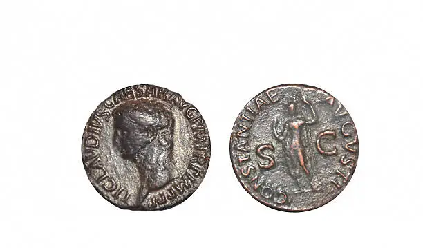 Silver Denarii, ancient roman coins printed during the reign of the emperoro Claudius who was poisoned.