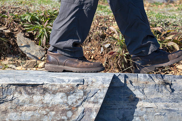 istock walking with hiking boots on rocks 187019921