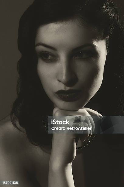Noir Style Loneliness Stock Photo - Download Image Now - 1940-1949, One Woman Only, Women