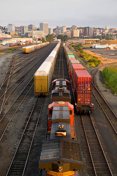 istock Railroad Yard Boxcars Cargo Containers Train Tracks Downtown Tacoma 187021919