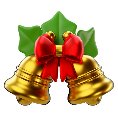 3d rendering of christmas bells with bow and glanders icon