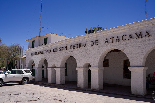 Antofagasta Region, Chile October 25,2023:Tocopilla is the main Street of San Pedro de Atacama, Chile.There are many hotel, hostels, tourism agency, beside on the street.