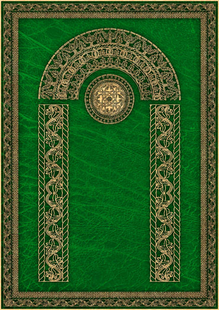 istock High Resolution Medieval Arabesque Gilded Pattern on Animal-skin Green Parchment 187023164