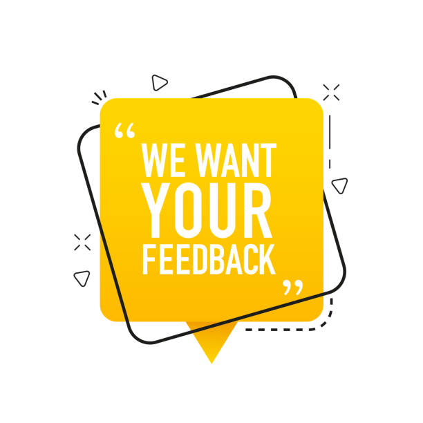istock We want your feedback symbol. Yellow banner with chat bubble. Survey or customer opinion sign. Client comment. Coupon design.  Banner for business, marketing and advertising. Vector illustration 1870239849