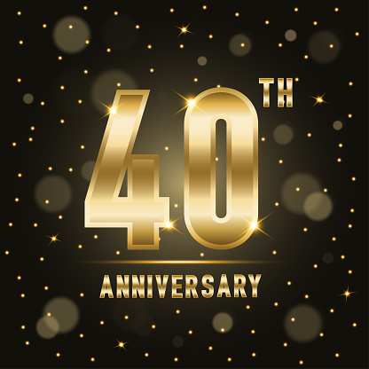 40th Anniversary logo design with double line numbers. Golden anniversary template. Vector Logo Template. Golden Number 3D Style Font. Number golden color for celebration event. Vector illustration