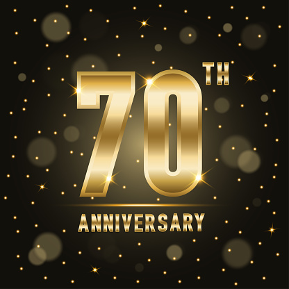 70th Anniversary logo design with double line numbers. Golden anniversary template. Vector Logo Template. Golden Number 3D Style Font. Number golden color for celebration event. Vector illustration