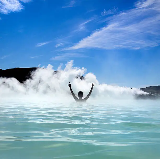 Photo of happy in blue lagoon on Iceland