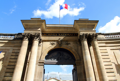 The entrance to the French National Archives in Paris. 
