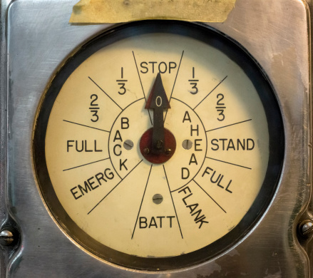 Engine direction and power gauge of an obsolete submarine.