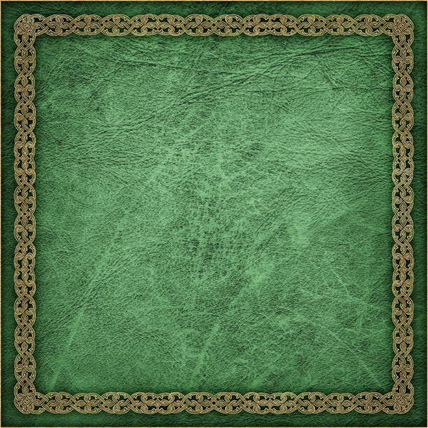 istock High Resolution Green Animal-skin Parchment with Decorative Arabesque Gilded Border 187028685