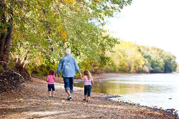 Two Girls & Grandma Walking by River