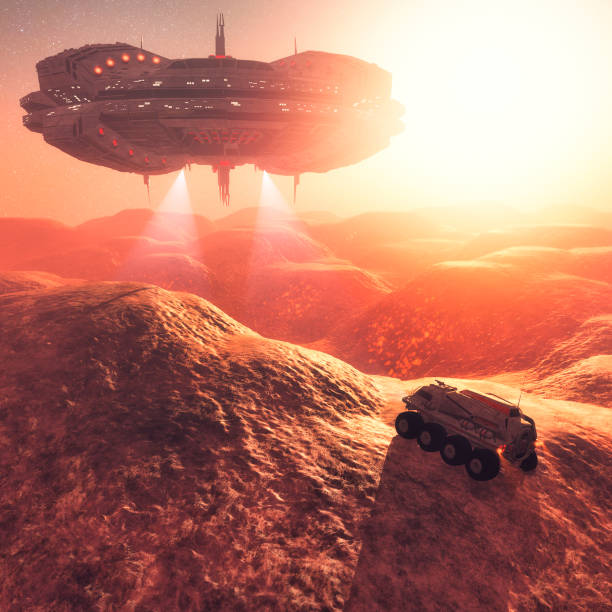 istock Surprise alien UFO mothership attack on Mars expedition 187032629