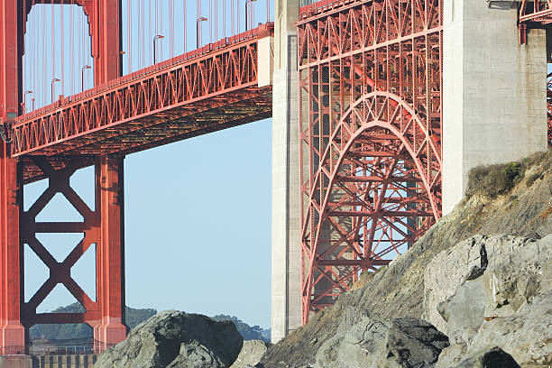 golden gate bridge a san francisco, california - golden gate bridge close up steel cable suspension bridge foto e immagini stock