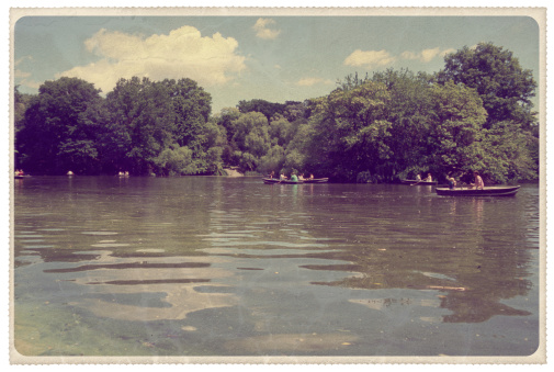 Retro-styled postcard of The Ramble and The Lake in New York City's central park -- all artwork is my own...For hundreds of similar vintage postcards from around the world, click the banner below.