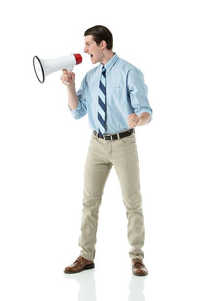 istock Businessman shouting on a megaphone 187034264