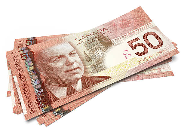 Banknotes of Fifty Canadian Dollars stock photo