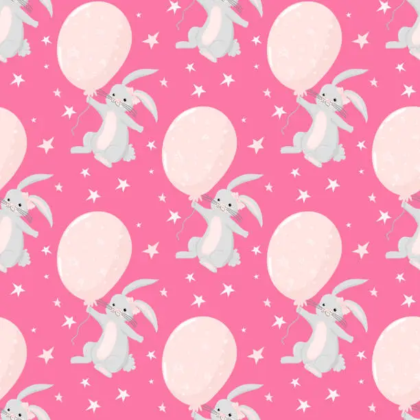 Vector illustration of Vector seamless pattern of cute cartoon bunny