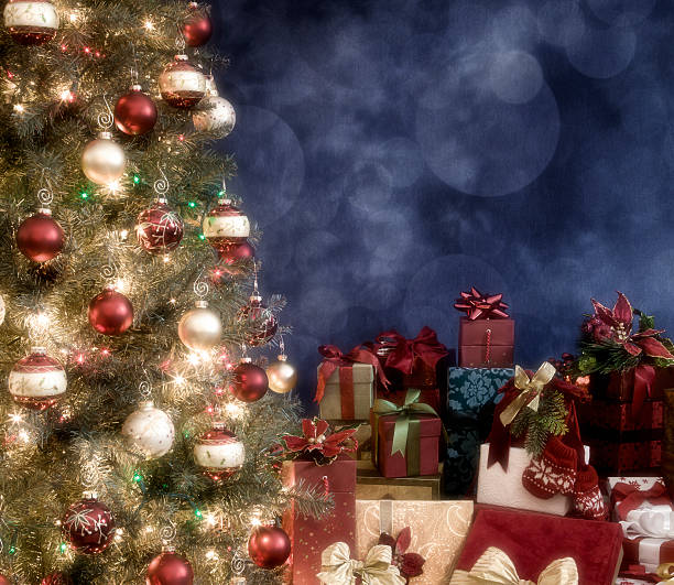 istock Christmas Tree with Gifts on Blue 187036589