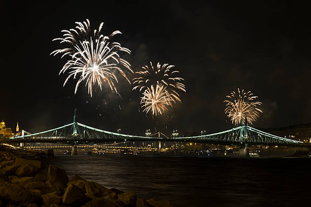 Fireworks in Budapest stock photo