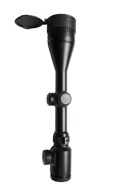 istock Modern black optical sniper scope for weapon isolated on white. sight scope isolated on white background 1870372171