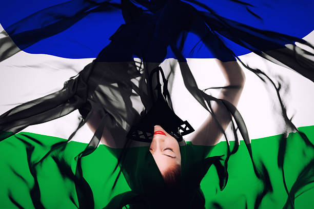 istock Young girl with Lesothian Flag 187037325