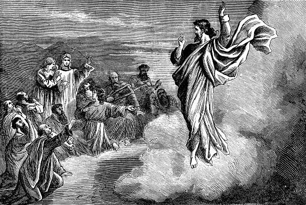 The Ascension Of Jesus Engraving From 1873 Featuring The Ascension Of Jesus Into Heaven. heaven and jesus drawing stock illustrations