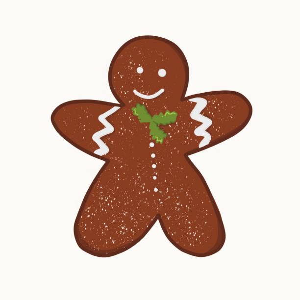 Cute christmas gingerbread man in flat style isolated on beige background. Ginger cookie icon. Cute christmas gingerbread man in flat style isolated on beige background. Ginger cookie icon. gingerbread man cookie cutter stock illustrations