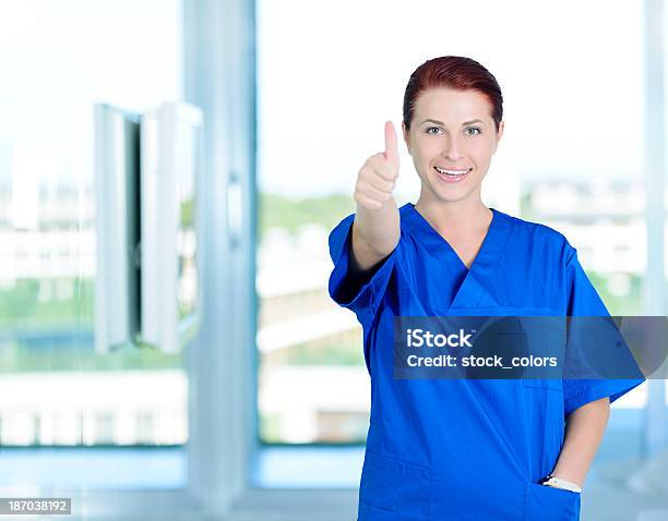 Doctor Thumbs Up Stock Photo - Download Image Now - 25-29 Years, Adults Only, Blue
