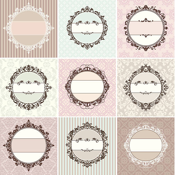 set of vintage floral frame vector art illustration