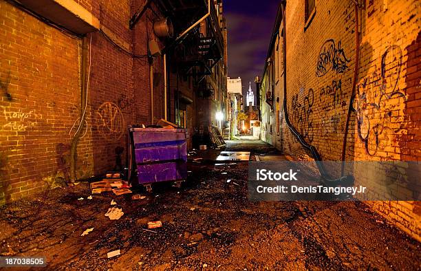 Gritty Dark Urban Alleyway Stock Photo - Download Image Now - Alley, City, City Street