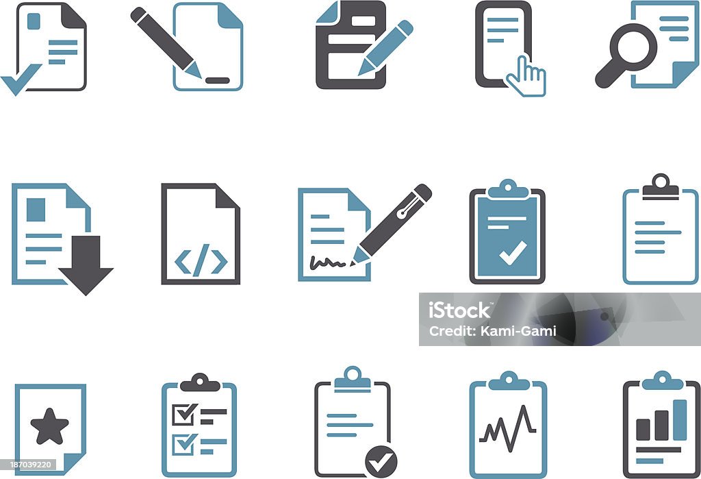 Office docs Icon Set Vector icons pack - Blue Series, office docs collection. Icon Symbol stock vector