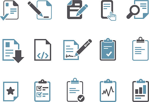 Office docs Icon Set Vector icons pack - Blue Series, office docs collection. form submission stock illustrations