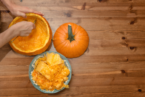Hollow out a pumpkin on Halloween. Prepare a pumpkin soup.