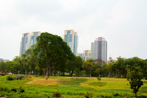 Huge residential buildings close to Bishan park in Singapore, district Bishan.