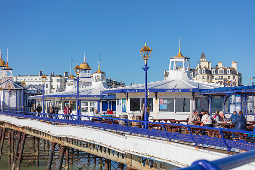 Eastbourne, United Kingdom - Nov 11, 2023: Eastbourne Pier is a seaside pleasure pier in Eastbourne, East Sussex, on the south coast of England.
