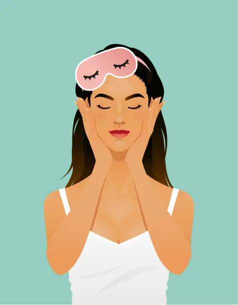 Vector illustration of Young woman wearing an eye mask