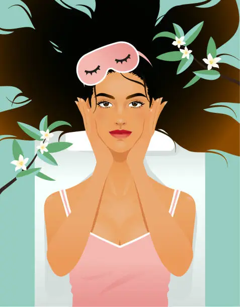 Vector illustration of Serene young woman with eye mask