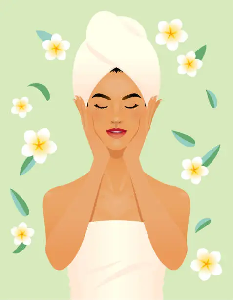 Vector illustration of Young woman in spa